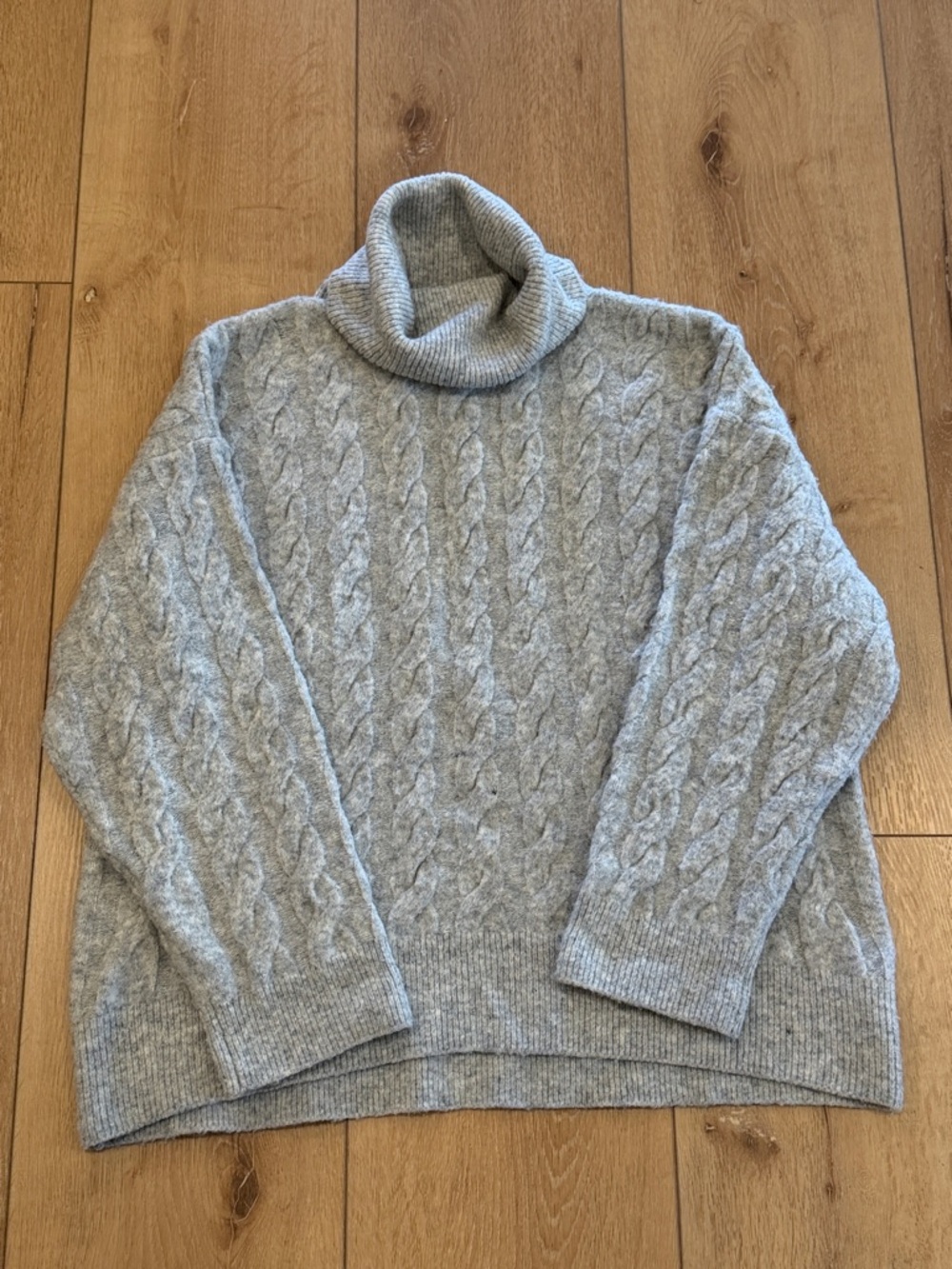 Cozy Gray Cable Knit Turtleneck Sweater